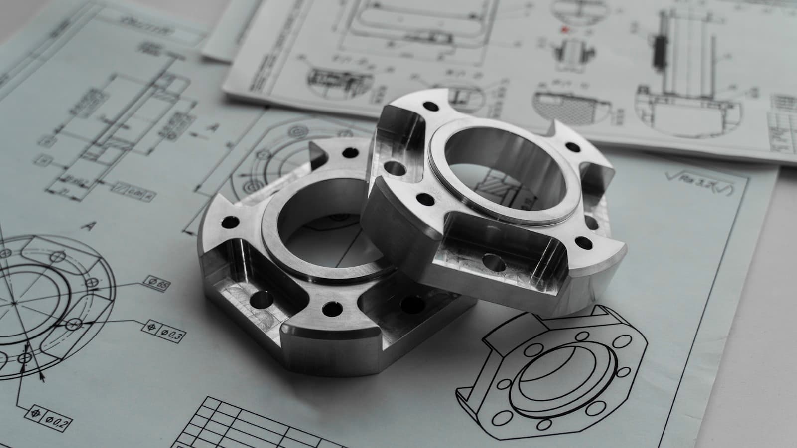 Technische tekeningen met CNC-gefreesde onderdelen